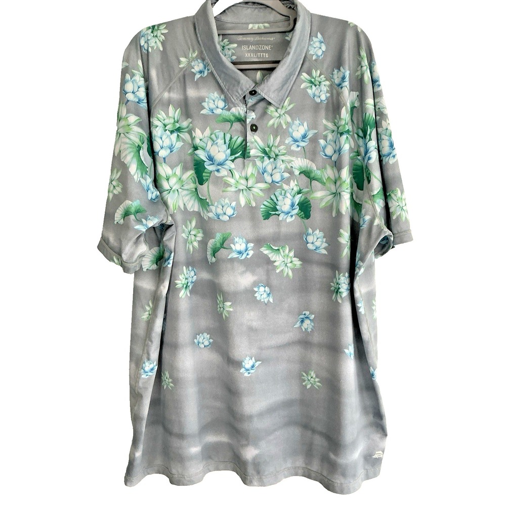 Tommy Bahama Island Zone Stretch Polo Shirt Men's 3XL Gray Blue Green Floral